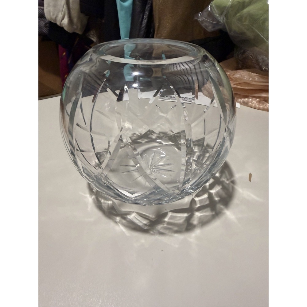 Vintage ACC Hand Made Crystal Romania Rose Bowl Vase 6.5" Lead Crystal